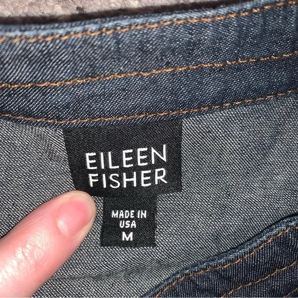 Eileen Fisher Dark Denim Jacket with Relaxed Fit and Rounded Collar - Picture 3 of 6